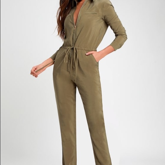 NWOT Lulus Clifton Washed Olive Jumpsuit - Picture 5 of 6